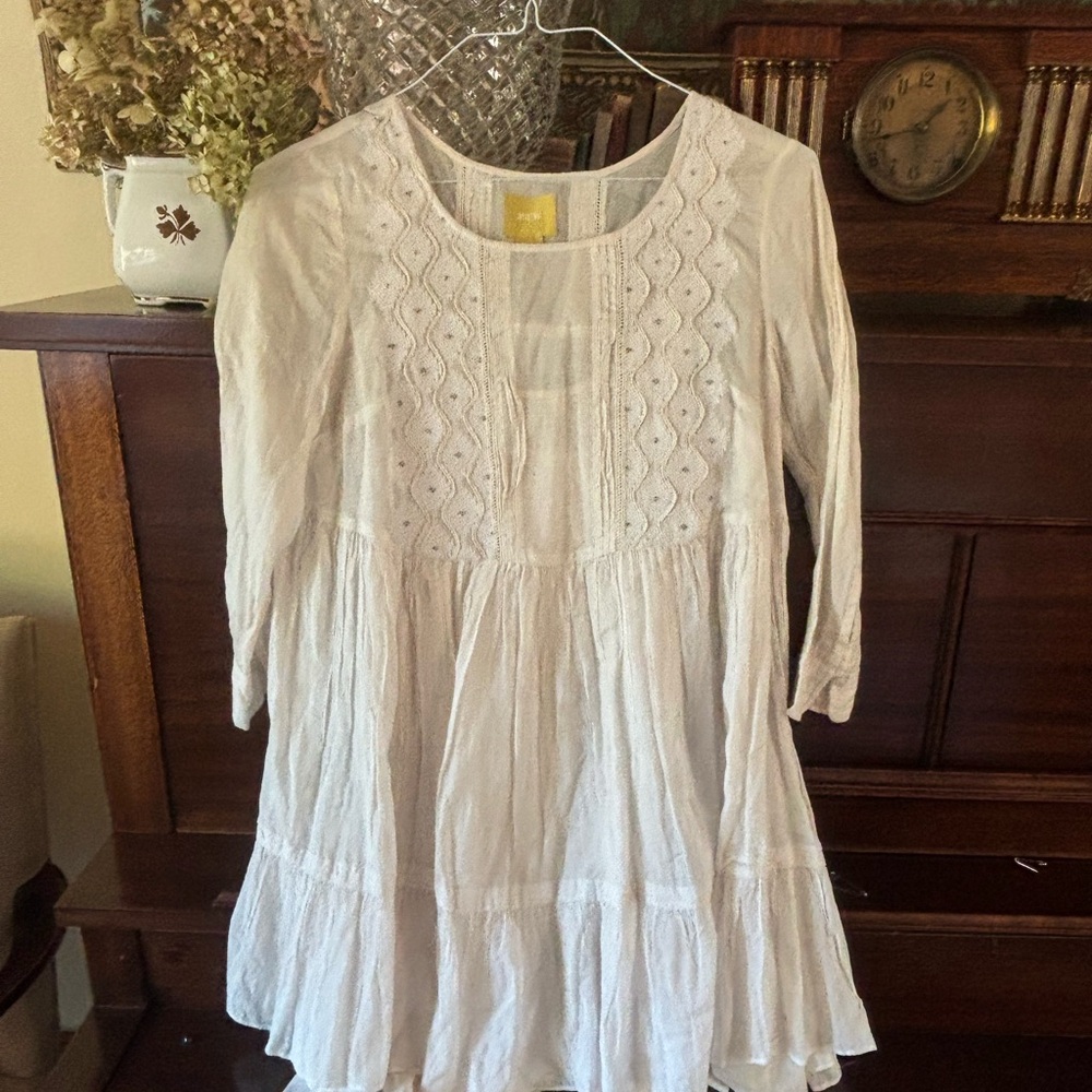 Maeve Ivory Eyelet Pintuck Tiered Mini Dress